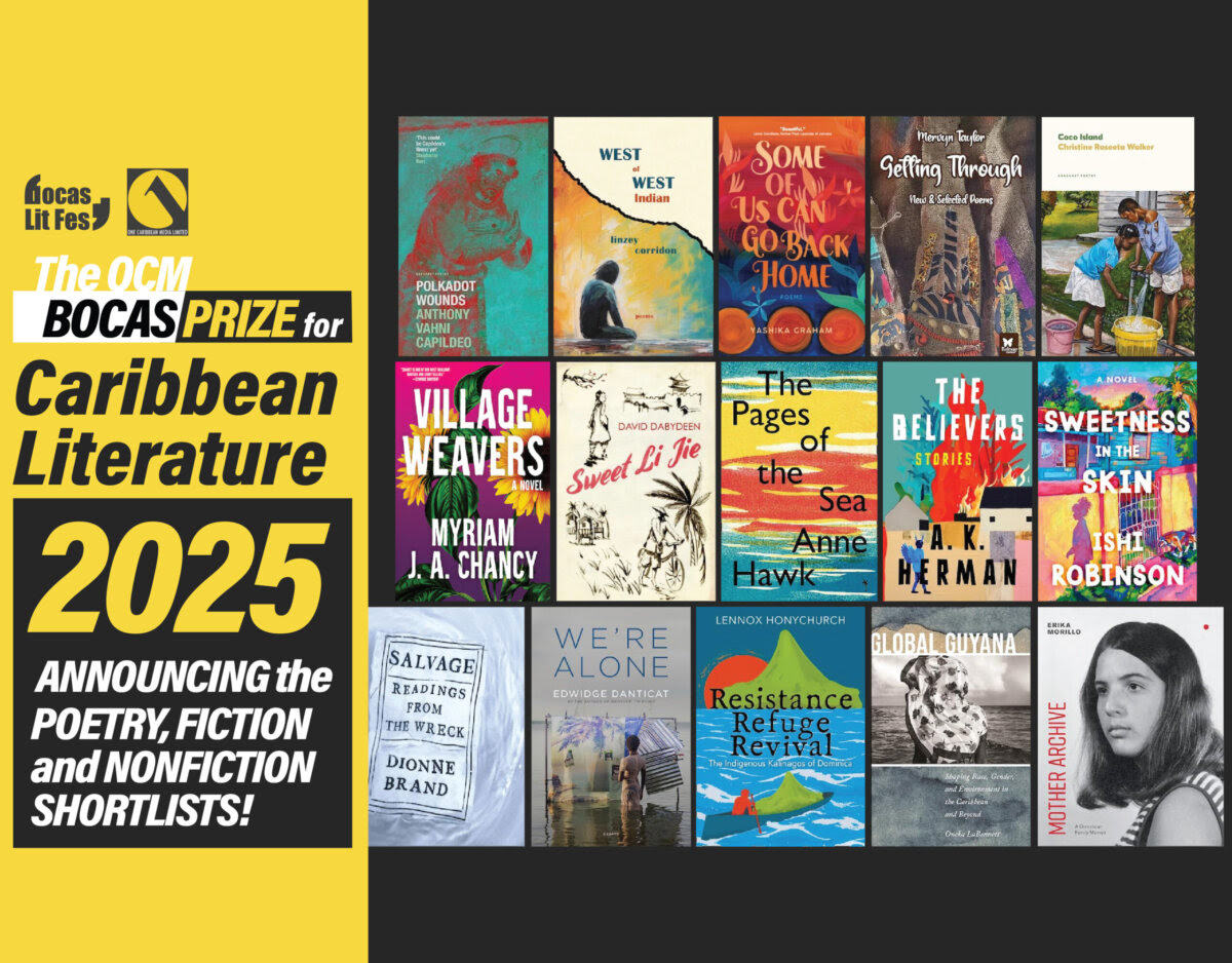 picture of the book covers of titles shortlisted for the OCM Bocas Prize for Caribbean Literature 2025